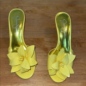 Jessica Simpson Yellow Floral Heels, with box - like new